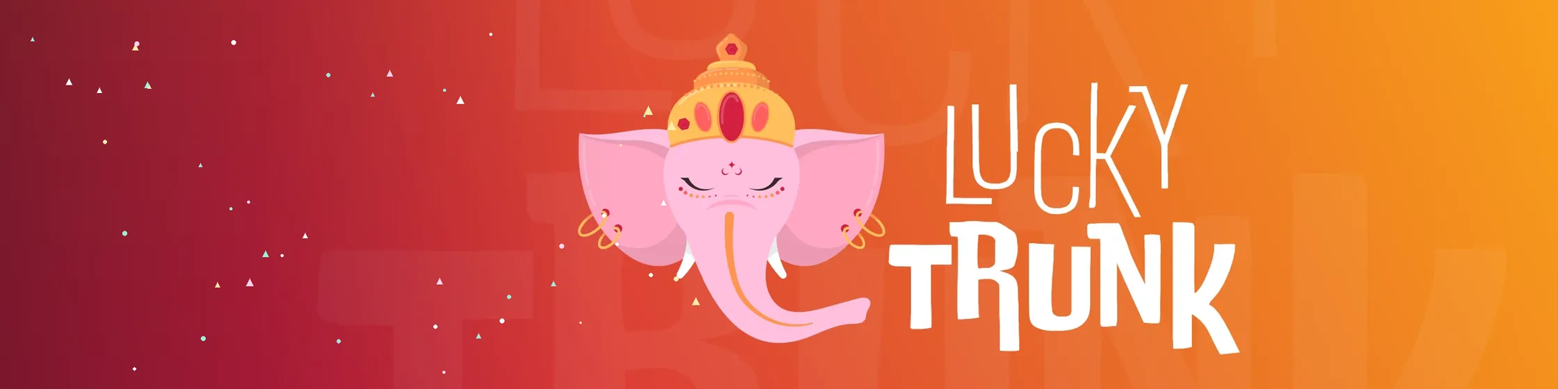 Lucky Trunk olifant met kroon op feestelijke achtergrond